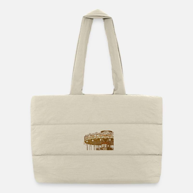 Gold Vintage Carousel Design Puffer Shopping Bag
