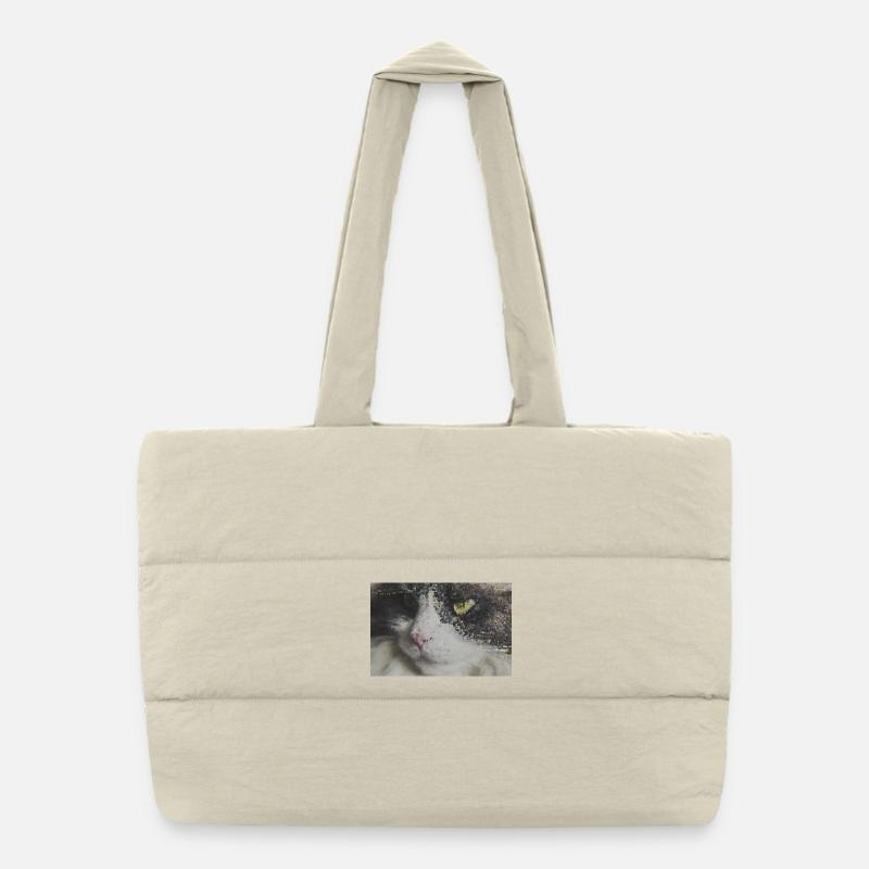 Pixel Cat Mosaic Portrait Puffer Shopping Bag