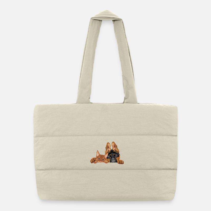 Mignon chien chiot berger allemand et chat roux Sac shopping matelassé