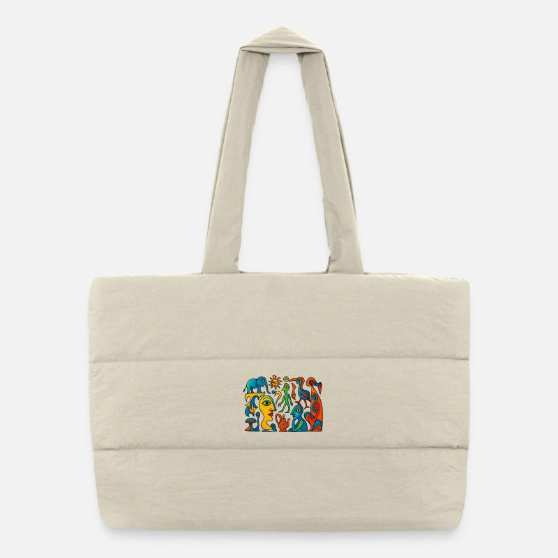 Vibrant Surreal Portraits and Creatures - Puffer Shopping Bag - natural
