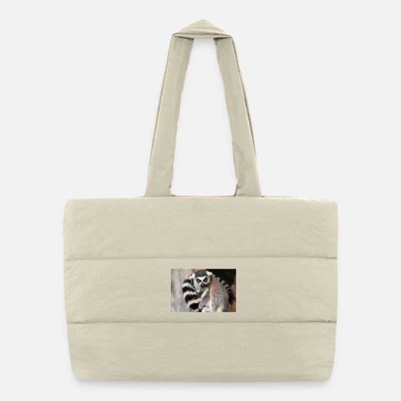 Lemur with golden eyes and striped tail Puffer Shopping Bag