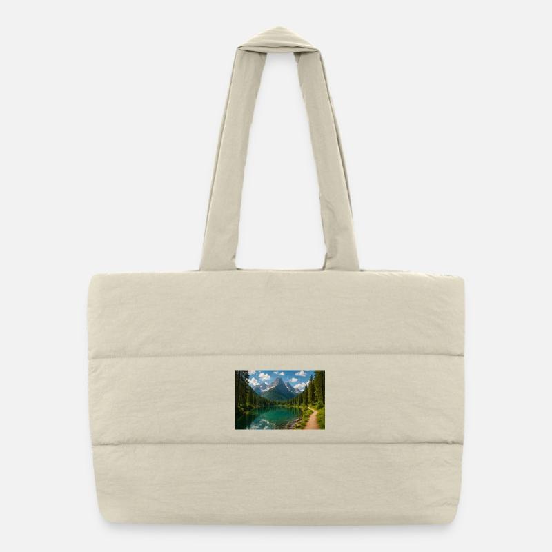 Sentier de lac de montagne dans la forêt Sac shopping matelassé