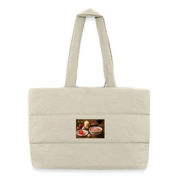 Salade tomate à l’ail et gretschka - Sac shopping matelassé - blanc naturel - Devant