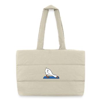 Baissez-vous en mode étirement sur le yoga sur le tapis - Sac shopping matelassé - blanc naturel - Devant