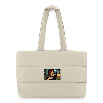 Femme pop art aime que son chat mange - Sac shopping matelassé - blanc naturel - Devant