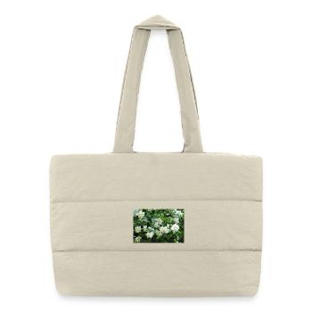 White Garden Jasmin flowers on Green Foliage - Puffer Shopping Bag - natural - Front
