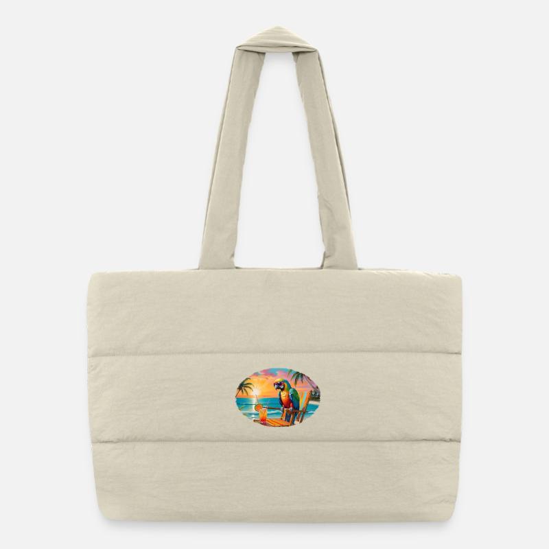 Perroquet sur la plage au coucher du soleil Sac shopping matelassé