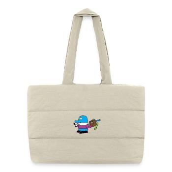 Blaues Maskottchen mit Schreibwaren-Sidekick - Puffer-Einkaufstasche - Naturweiß - Vorne