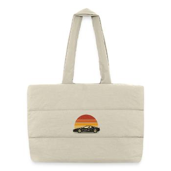 Vintage Sportwagen Silhouette Retro Design - Puffer-Einkaufstasche - Naturweiß - Vorne