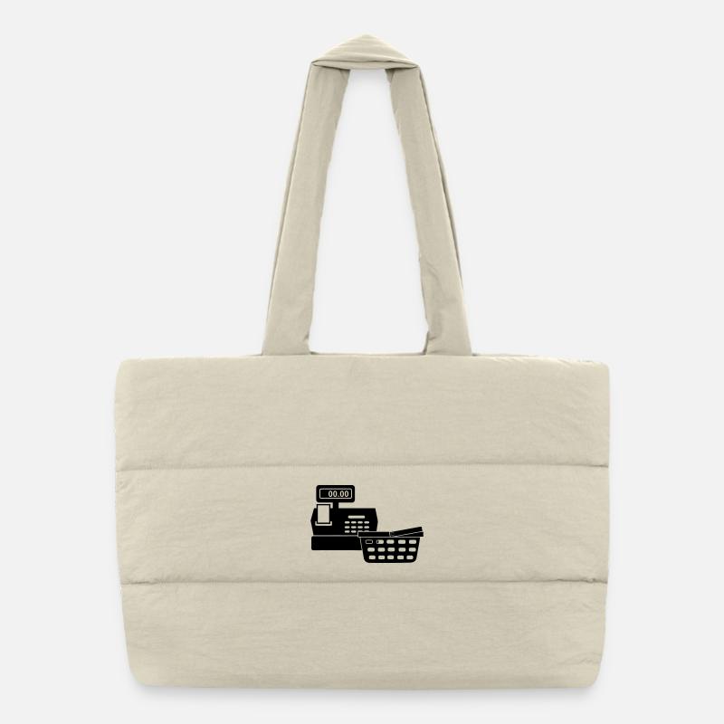 Logo de caisse enregistreuse pour supermarché avec panier - Sac shopping matelassé - blanc naturel