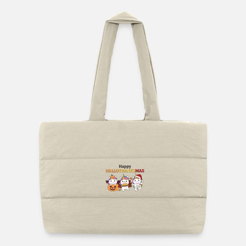 Happy Hallothanksmas Unicorn Christmas Unicorns Puffer Shopping Bag