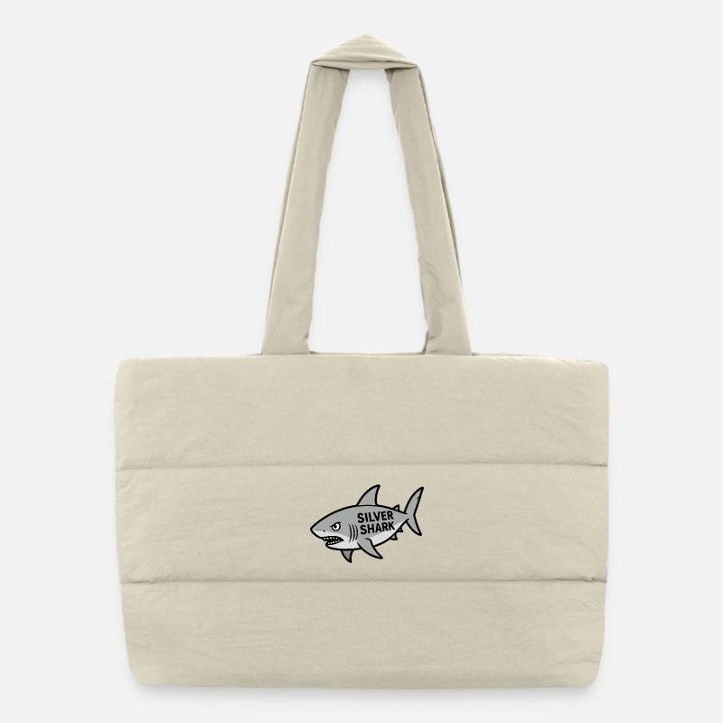 Cartoon Silver Shark Text Shark Fish Evil Sea Puffer Shopping Bag