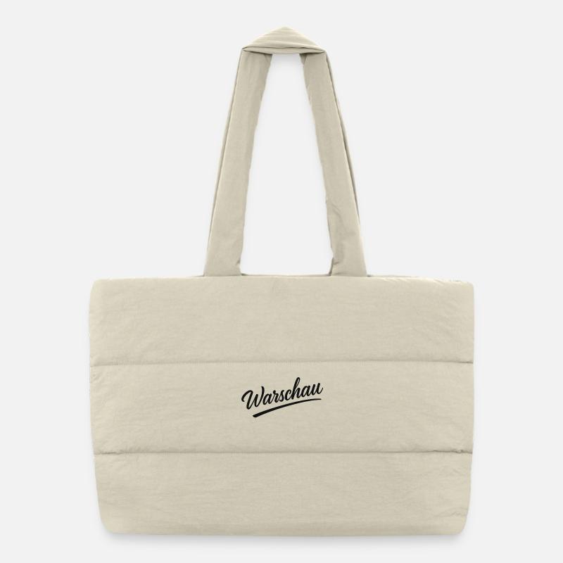 Lettrage de Varsovie en italique - Sac shopping matelassé - blanc naturel