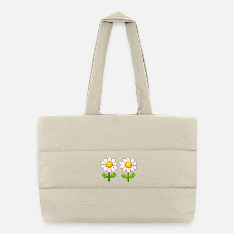 Pixel Daisy Doppelblüten Puffer-Einkaufstasche