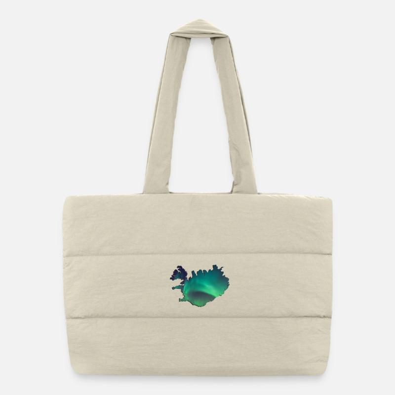 Islande Islande Aurores boréales Conception topographique Sac shopping matelassé