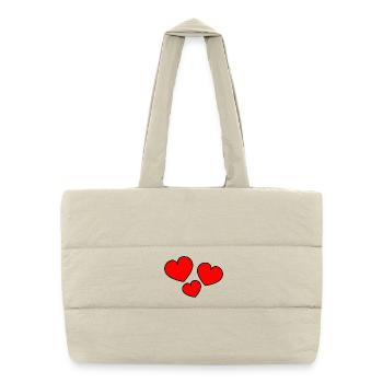 CŒUR. PAPA. MAMAN. EVJF. BEBE. ENFANT. COEUR. FÊTE - Sac shopping matelassé - blanc naturel - Devant