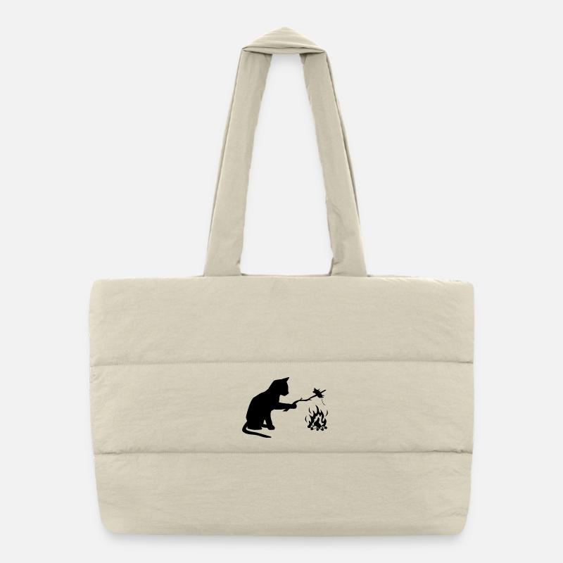 Cat at barbecue, camping, BBQ Puffer Shopping Bag