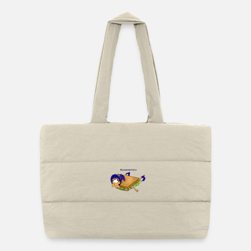 Witziges Sandwich-Mädchen Cartoon Design - Puffer-Einkaufstasche - Naturweiß