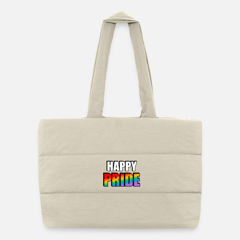 Vibrant Pride Rainbow Typography Puffer Shopping Bag