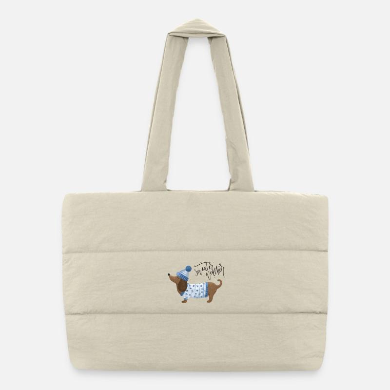 Teckel avec pull et chapeau Pull Météo bleu - Sac shopping matelassé - blanc naturel