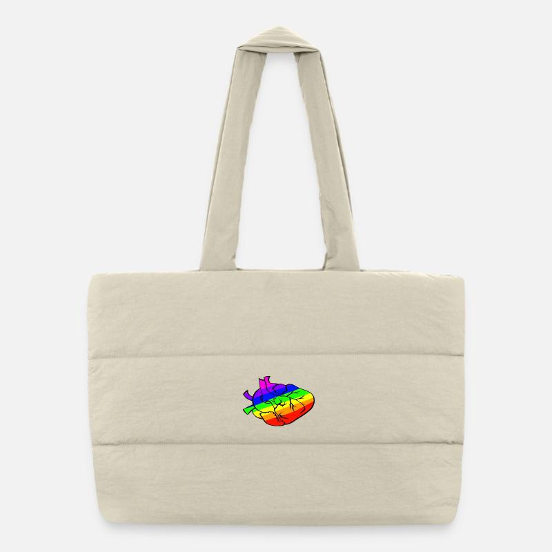 Regenbogenherz mit rissigen Linien - Puffer-Einkaufstasche - Naturweiß