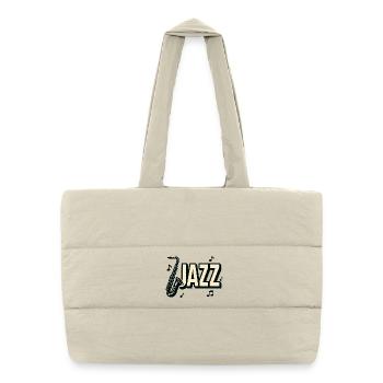 Typografie, Jazz, Saxophon, Musiknoten - Puffer-Einkaufstasche - Naturweiß - Vorne