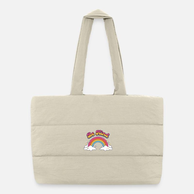 Sei freundlich Retro Regenbogen-Positive Vibes Puffer-Einkaufstasche