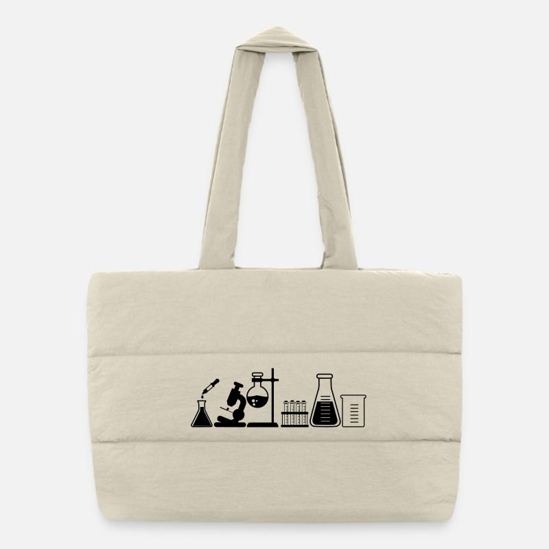 Laboratoire avec bocaux, microscope et tubes Sac shopping matelassé