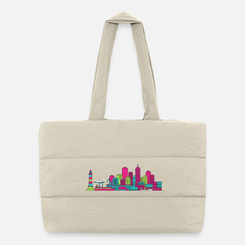 Genoa City Skyline Lighthouse Modern Line Art Puffer Shopping Bag