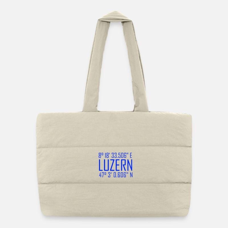 Coordonnées de Lucerne – typographie en référence à la localisation Sac shopping matelassé