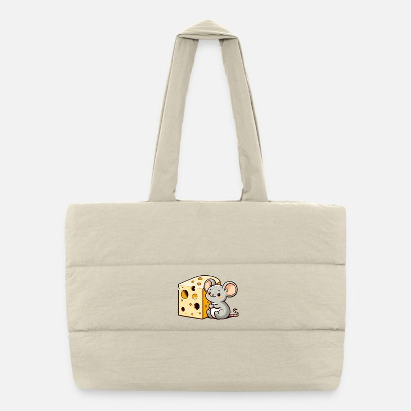 Souris amoureuse du fromage : la petite gourmande Sac shopping matelassé