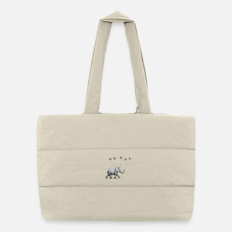 Little Elephant with Birds – Delicate Illustration Puffer Shopping Bag