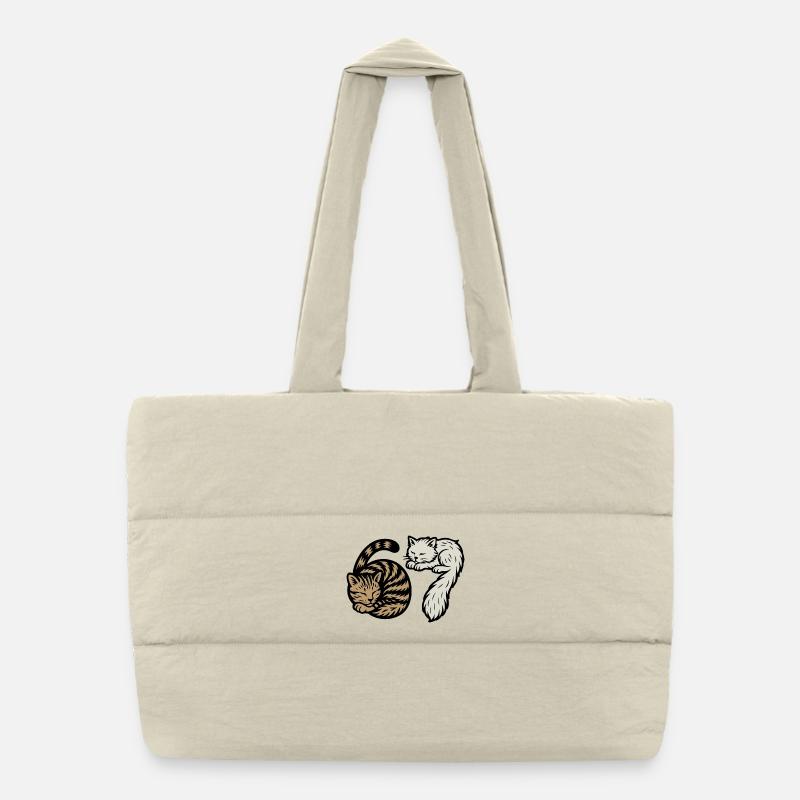Sleeping 'Six Seven' cats Puffer Shopping Bag