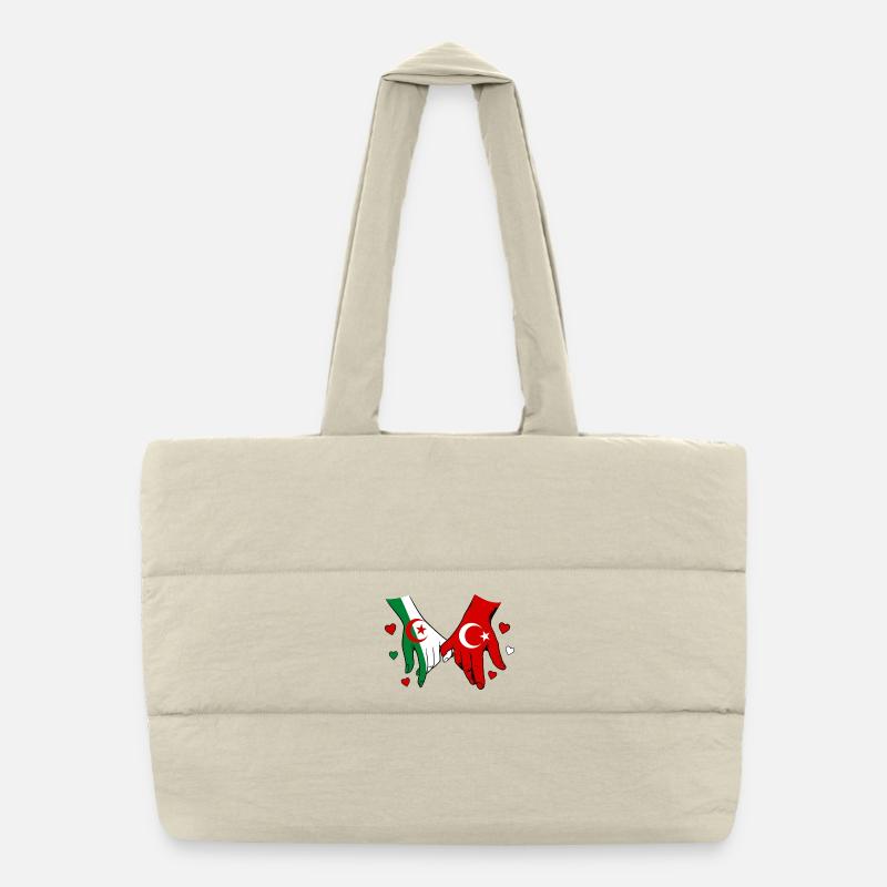 Algeria Turkey Flag Holding Hands Puffer Shopping Bag