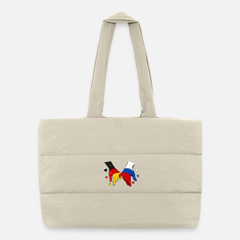 Germany Russia Flag Holding Hands Puffer Shopping Bag