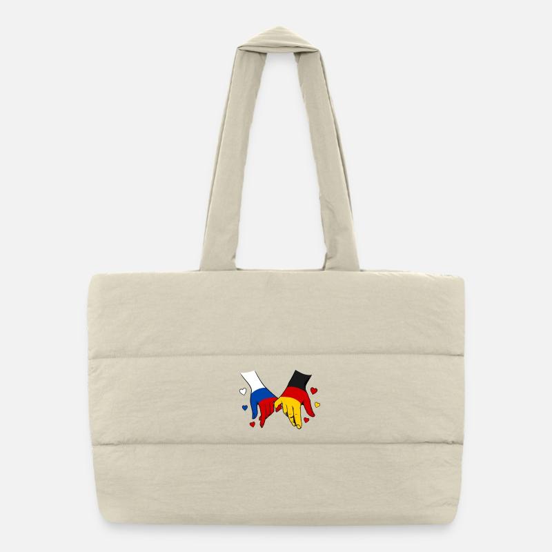 Russia Germany Flag Holding Hands Puffer Shopping Bag