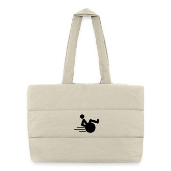 Utilisateur de fauteuil roulant faisant un wheelie Rouleau rapide # - Sac shopping matelassé - blanc naturel - Devant