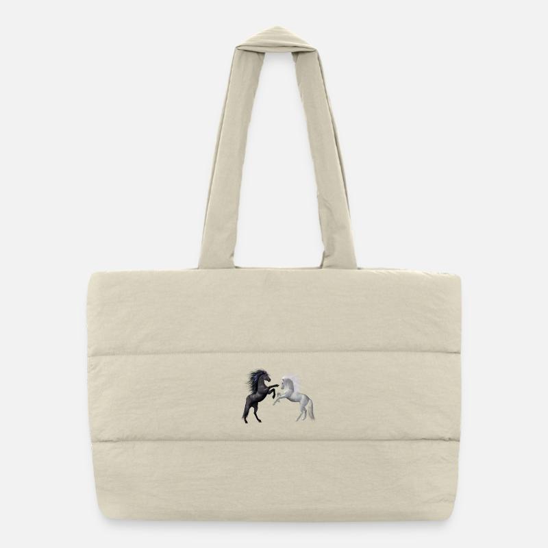 Dancing Horses in Dark and Light - Puffer Shopping Bag - natural
