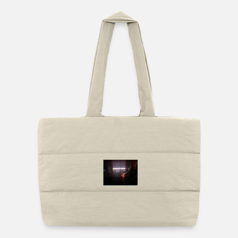 Neon lights skyline in the dark Puffer Shopping Bag