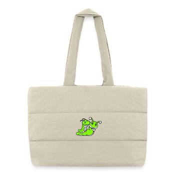 2 friends riding caterpillar father mother child dad mom - Puffer Shopping Bag - natural - Front