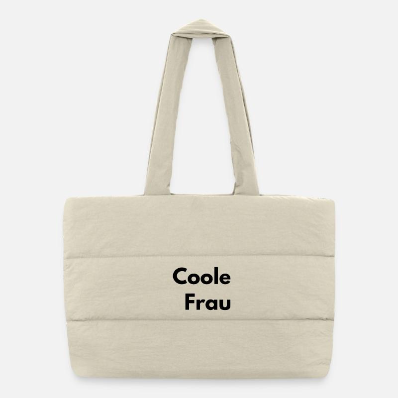 So sieht ein coole Frau aus Puffer-Einkaufstasche