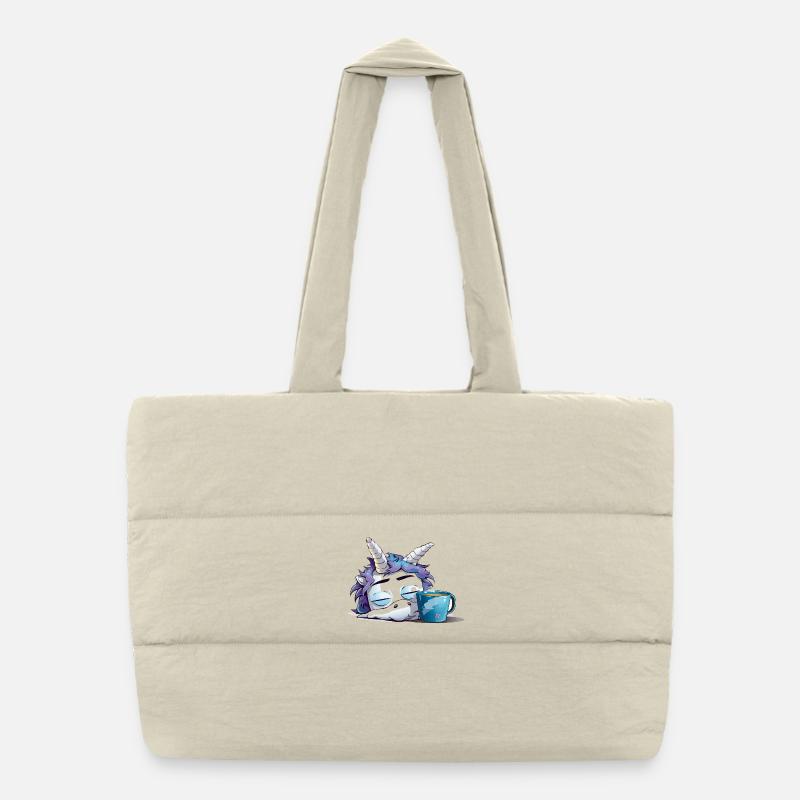 Schlafendes Einhorn und Kaffeebecher Puffer-Einkaufstasche