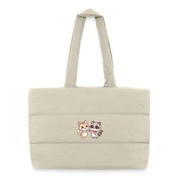 Amitié Kawaii: Chat et Raton-Laveur - Sac shopping matelassé - blanc naturel - Devant