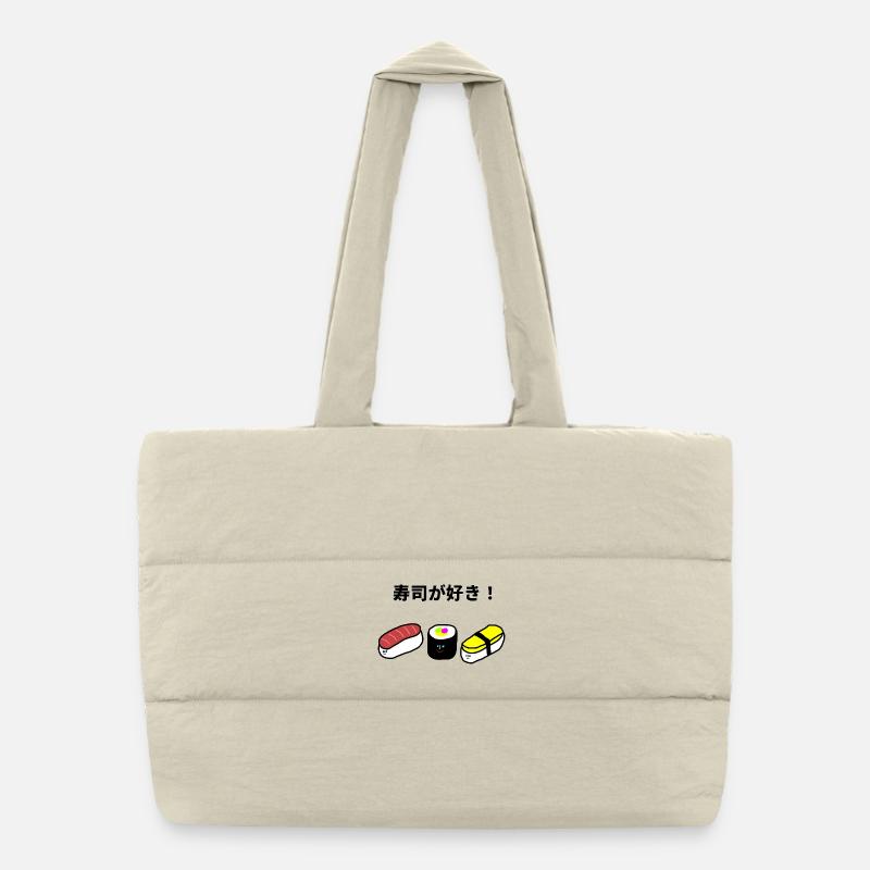 Sushi Kawaii "Ich liebe Sushi" - Puffer-Einkaufstasche - Naturweiß