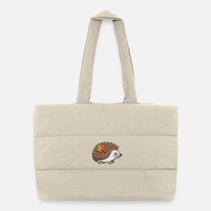 Igel Herbst Blatt süßes Tier - Puffer-Einkaufstasche - Naturweiß