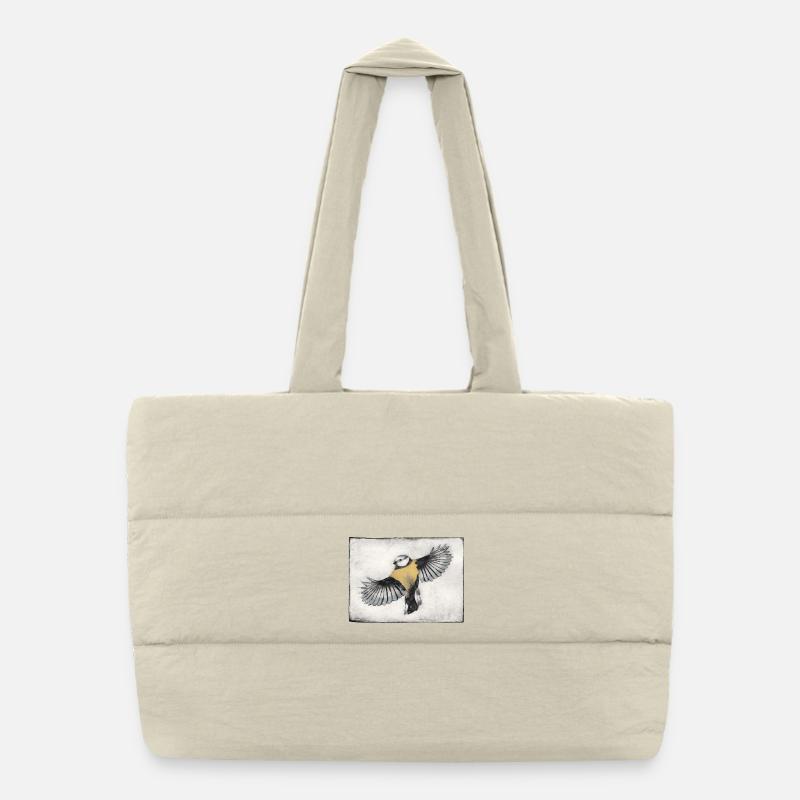 Bird in Flight - Hand Carved Printable - Puffer Shopping Bag - natural