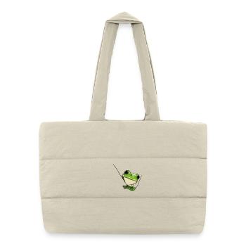 Grüner Frosch – Niedliche Illustration - Puffer-Einkaufstasche - Naturweiß - Vorne