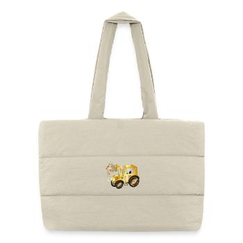 Tracteur à chargement frontal avec fleurs en fleurs et verdure - Sac shopping matelassé - blanc naturel - Devant