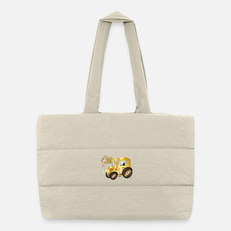 Tracteur à chargement frontal avec fleurs en fleurs et verdure Sac shopping matelassé