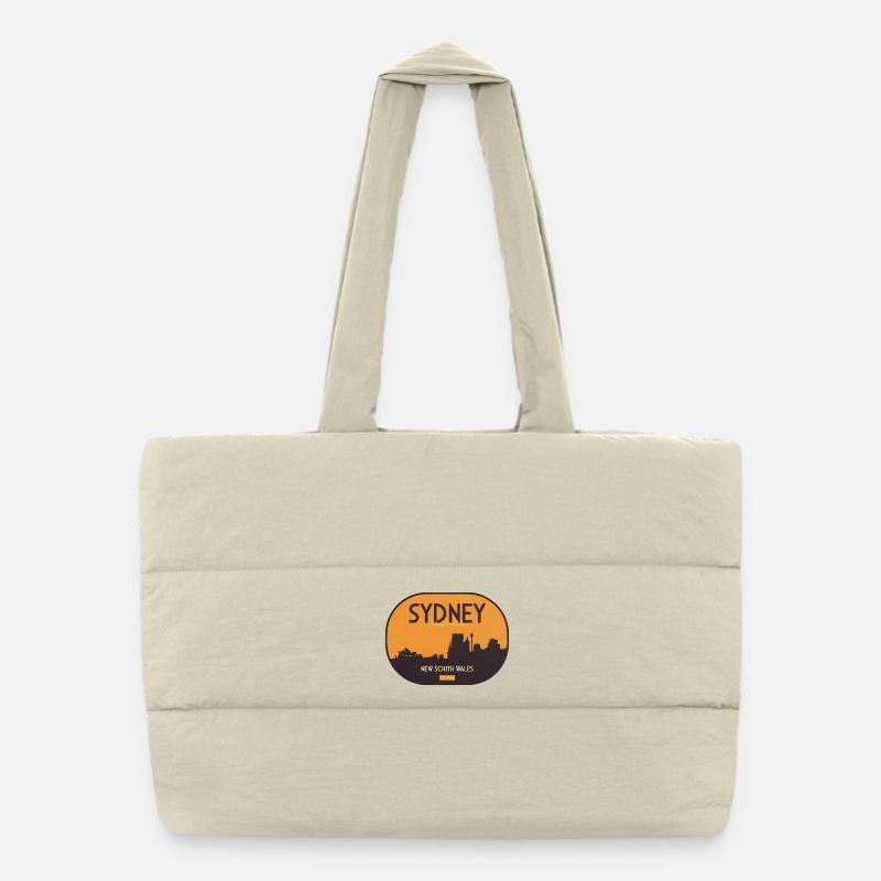 Sydney skyline in orange sunset Puffer Shopping Bag